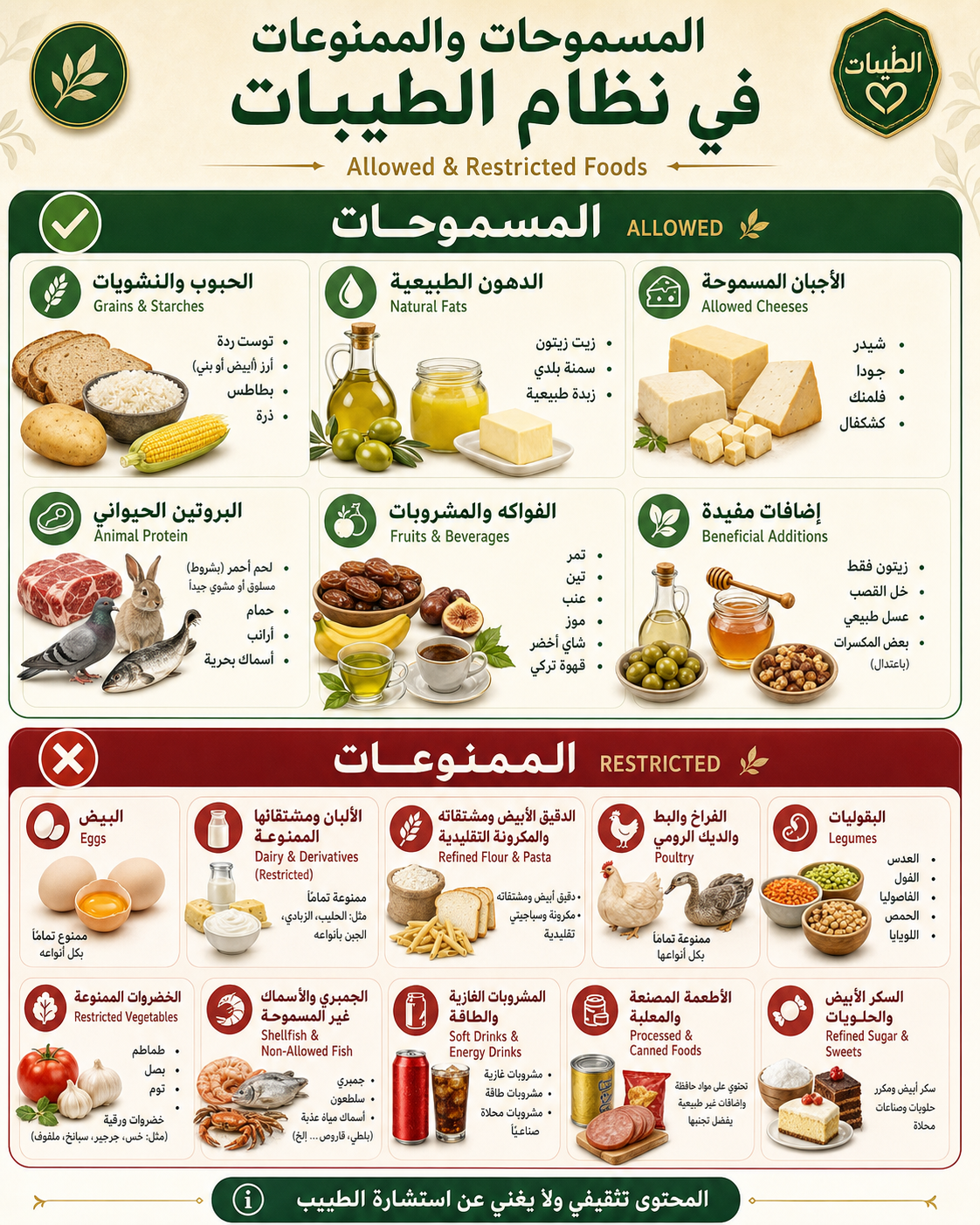 إنفوجرافيك المسموحات والممنوعات في نظام الطيبات